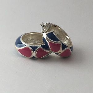 Pink/Blue Hoop Earrings- 1 inch